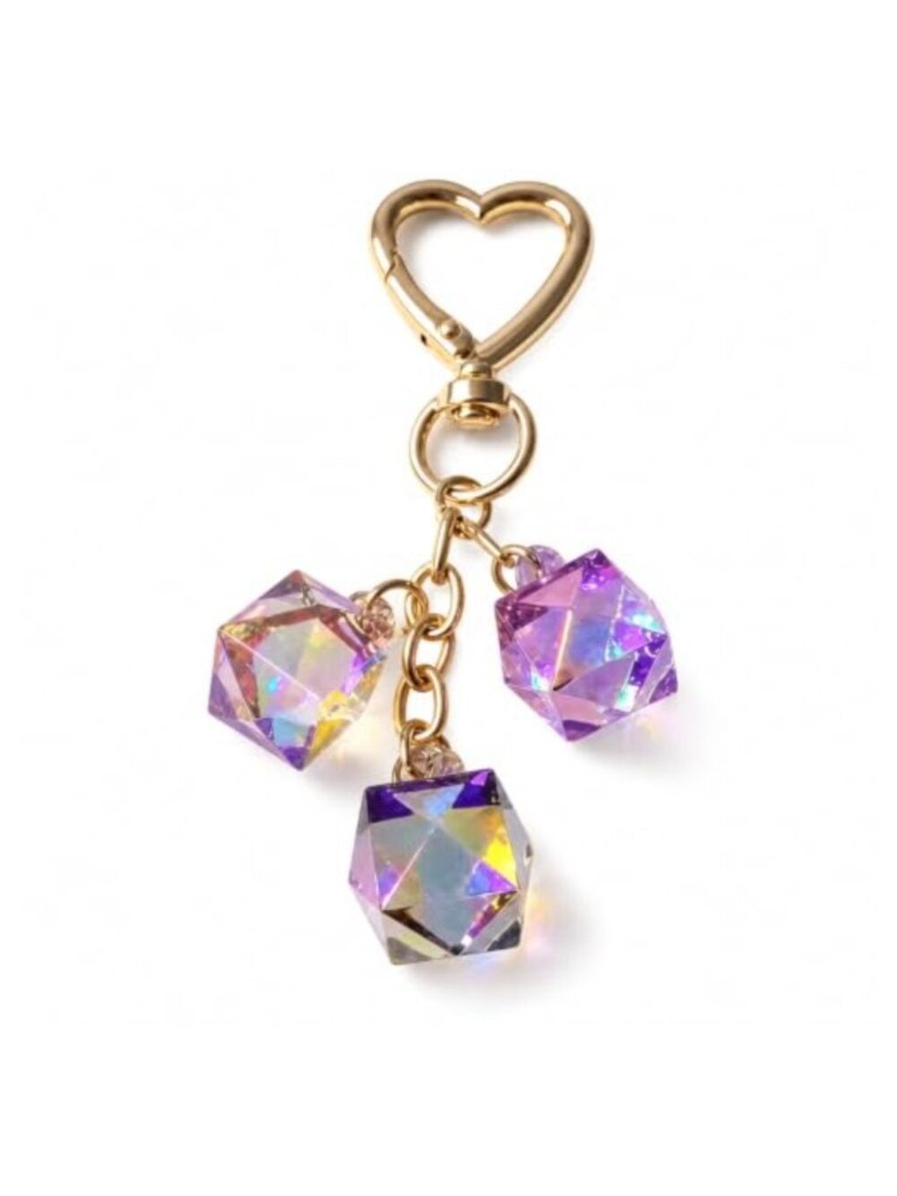 Heart Keychain with Geometric Crystal Charms Gold Tone Beaded Bag Accessory